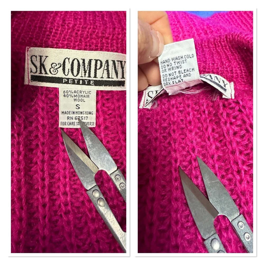 Vintage SK & Company Petite Mohair Wool Wrap Cardigan Hot Pink 80s Barbiecore S - Picture 4 of 12